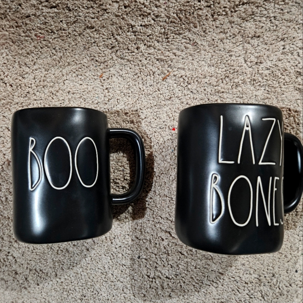 Black Ceramic Mugs Set - Boo & Lazy Bones